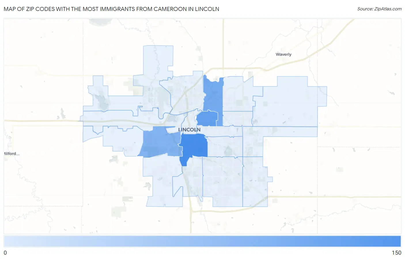 Zip Codes with the Most Immigrants from Cameroon in Lincoln Map