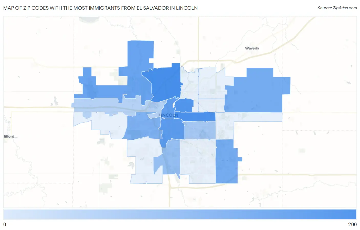 Zip Codes with the Most Immigrants from El Salvador in Lincoln Map