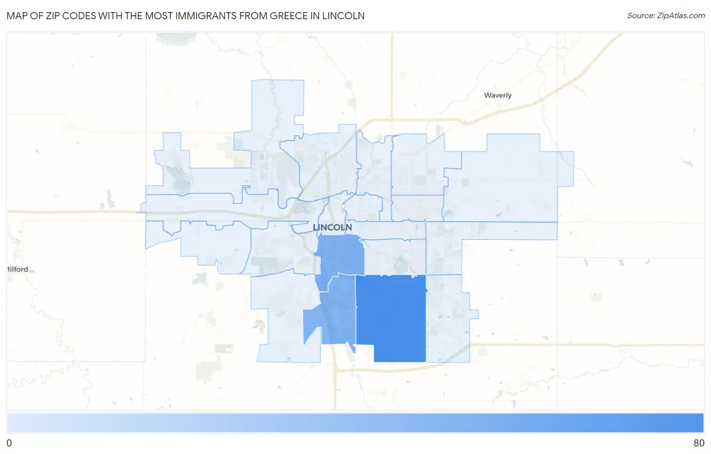 Zip Codes with the Most Immigrants from Greece in Lincoln Map