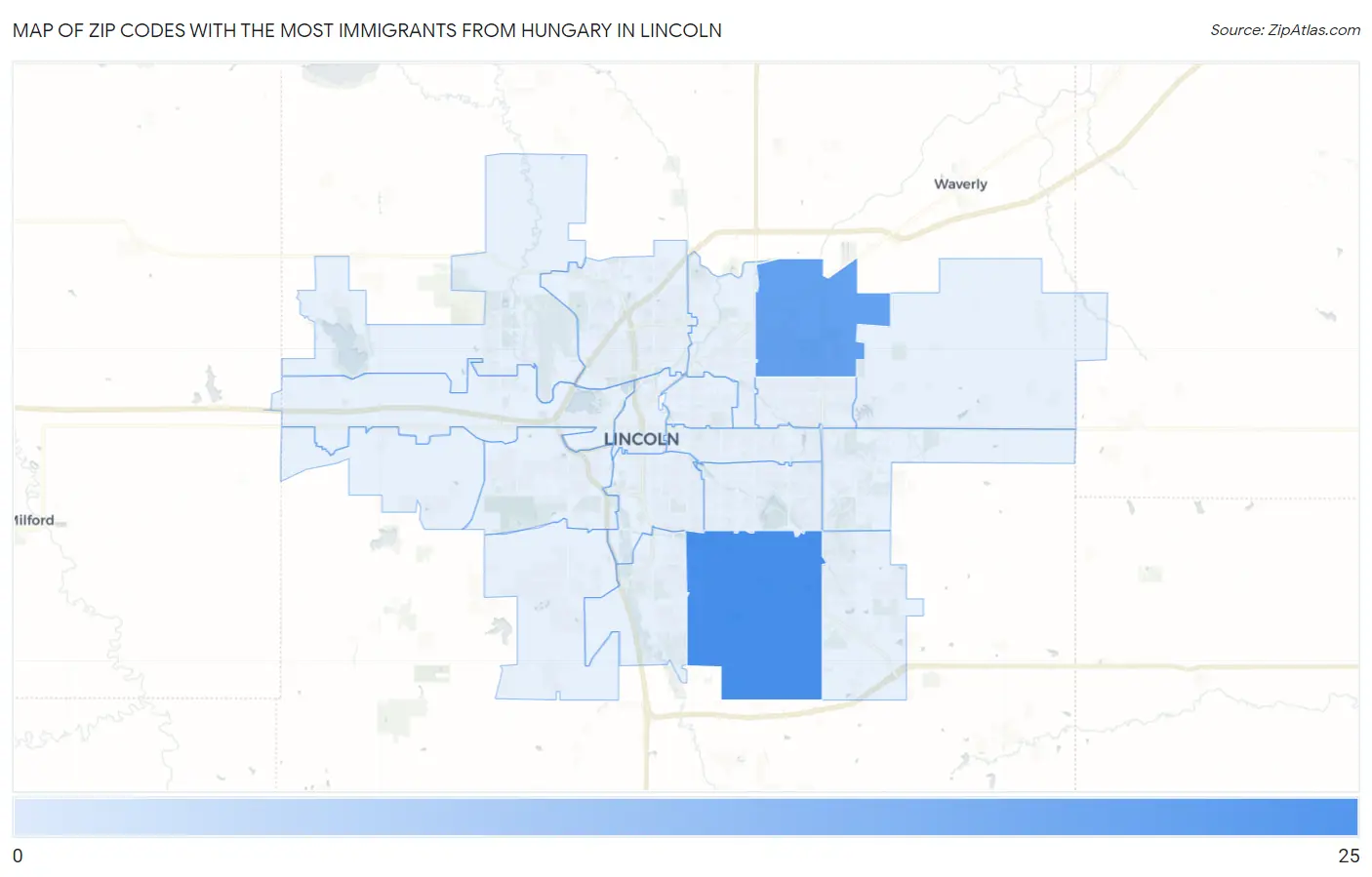 Zip Codes with the Most Immigrants from Hungary in Lincoln Map