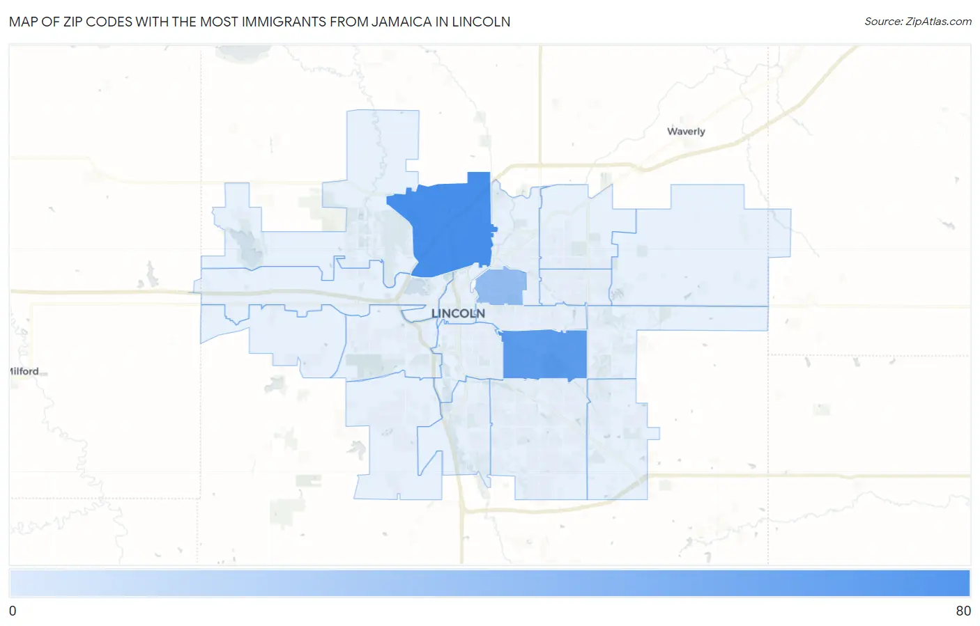 Zip Codes with the Most Immigrants from Jamaica in Lincoln Map