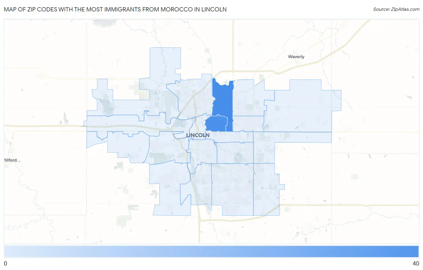 Zip Codes with the Most Immigrants from Morocco in Lincoln Map