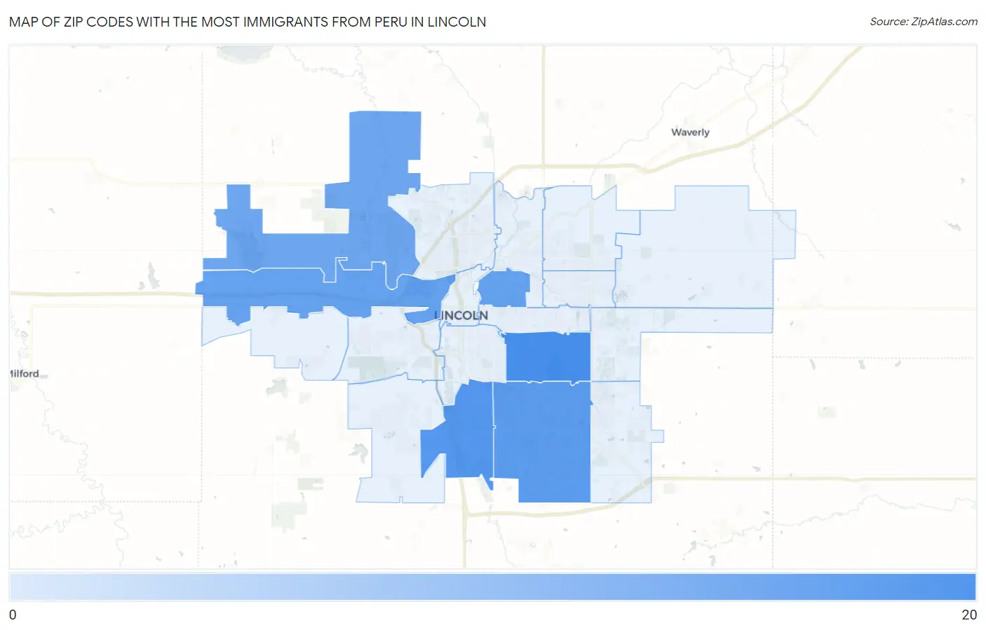 Zip Codes with the Most Immigrants from Peru in Lincoln Map