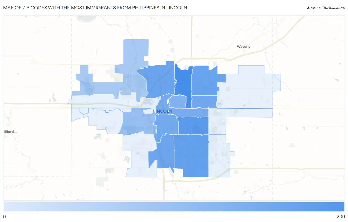 Zip Codes with the Most Immigrants from Philippines in Lincoln Map