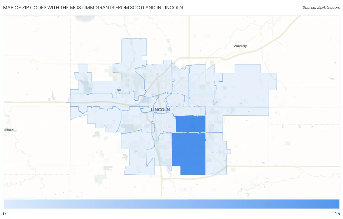 Zip Codes with the Most Immigrants from Scotland in Lincoln Map