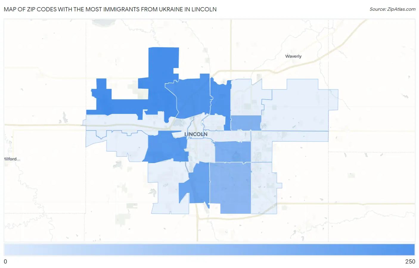 Zip Codes with the Most Immigrants from Ukraine in Lincoln Map