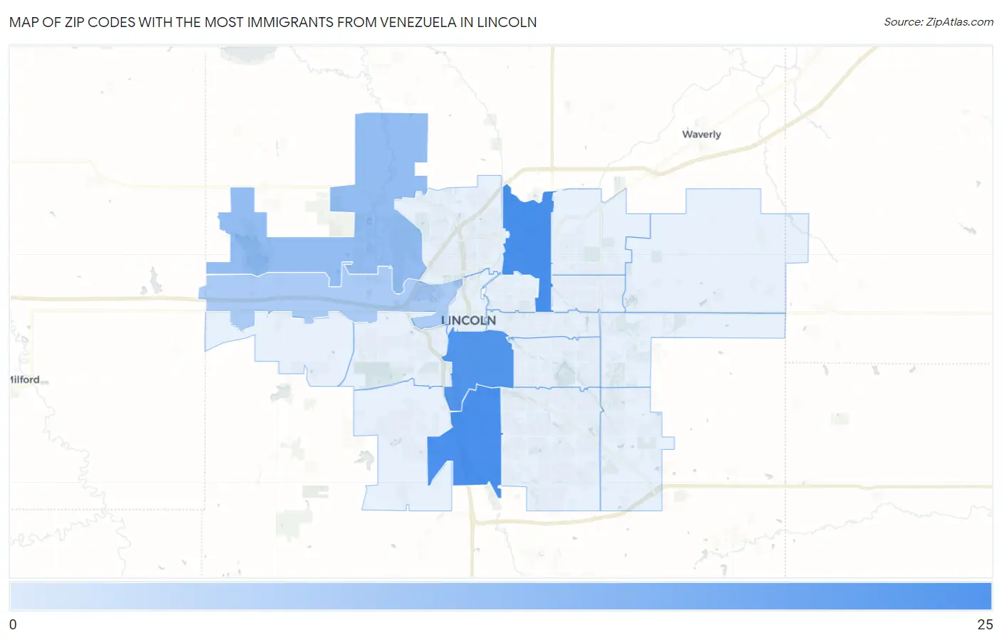Zip Codes with the Most Immigrants from Venezuela in Lincoln Map
