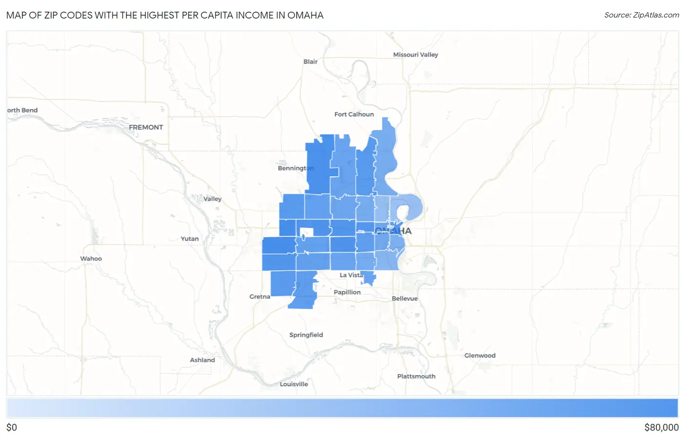 Zip Codes with the Highest Per Capita Income in Omaha Map