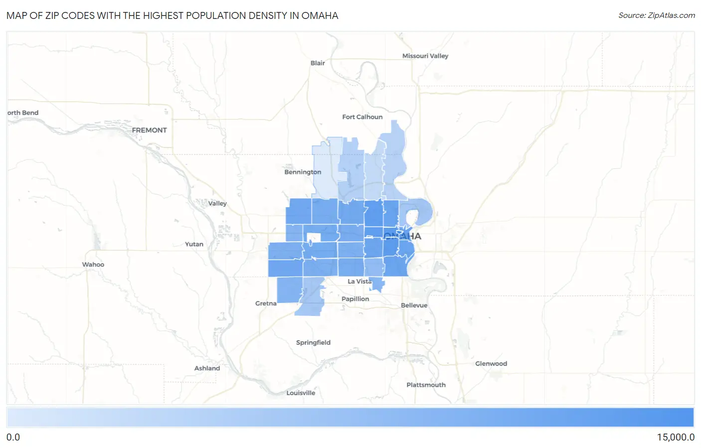Zip Codes with the Highest Population Density in Omaha Map