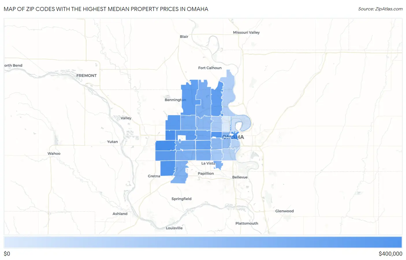 Zip Codes with the Highest Median Property Prices in Omaha Map