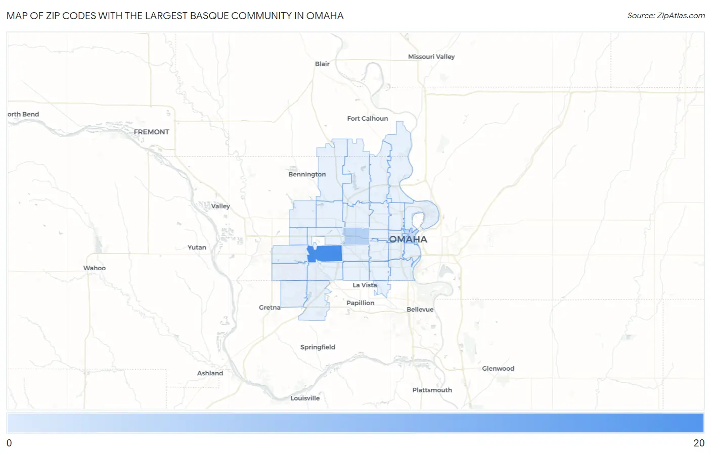 Zip Codes with the Largest Basque Community in Omaha Map