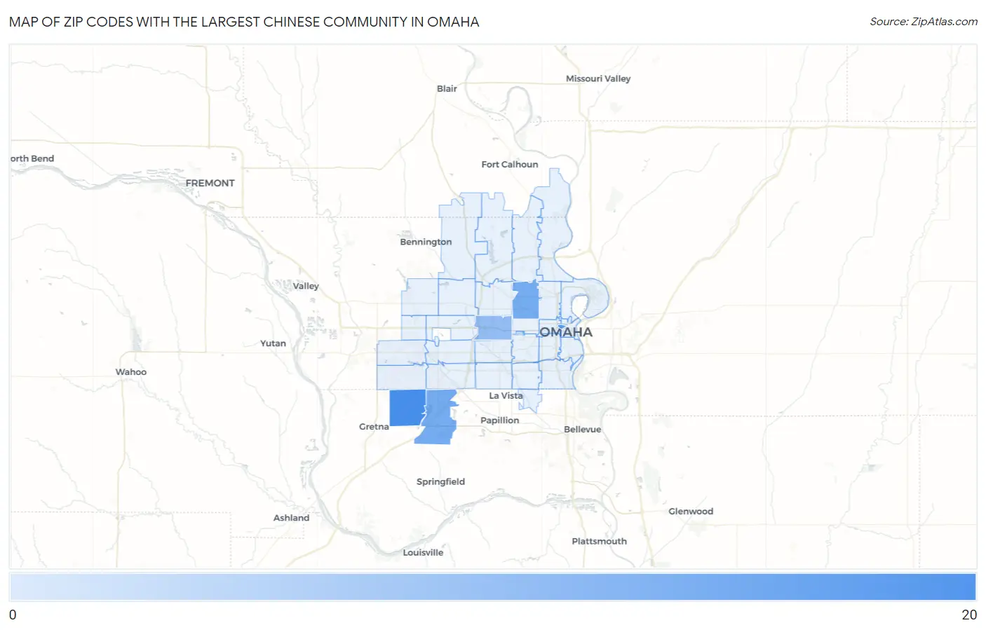 Zip Codes with the Largest Chinese Community in Omaha Map