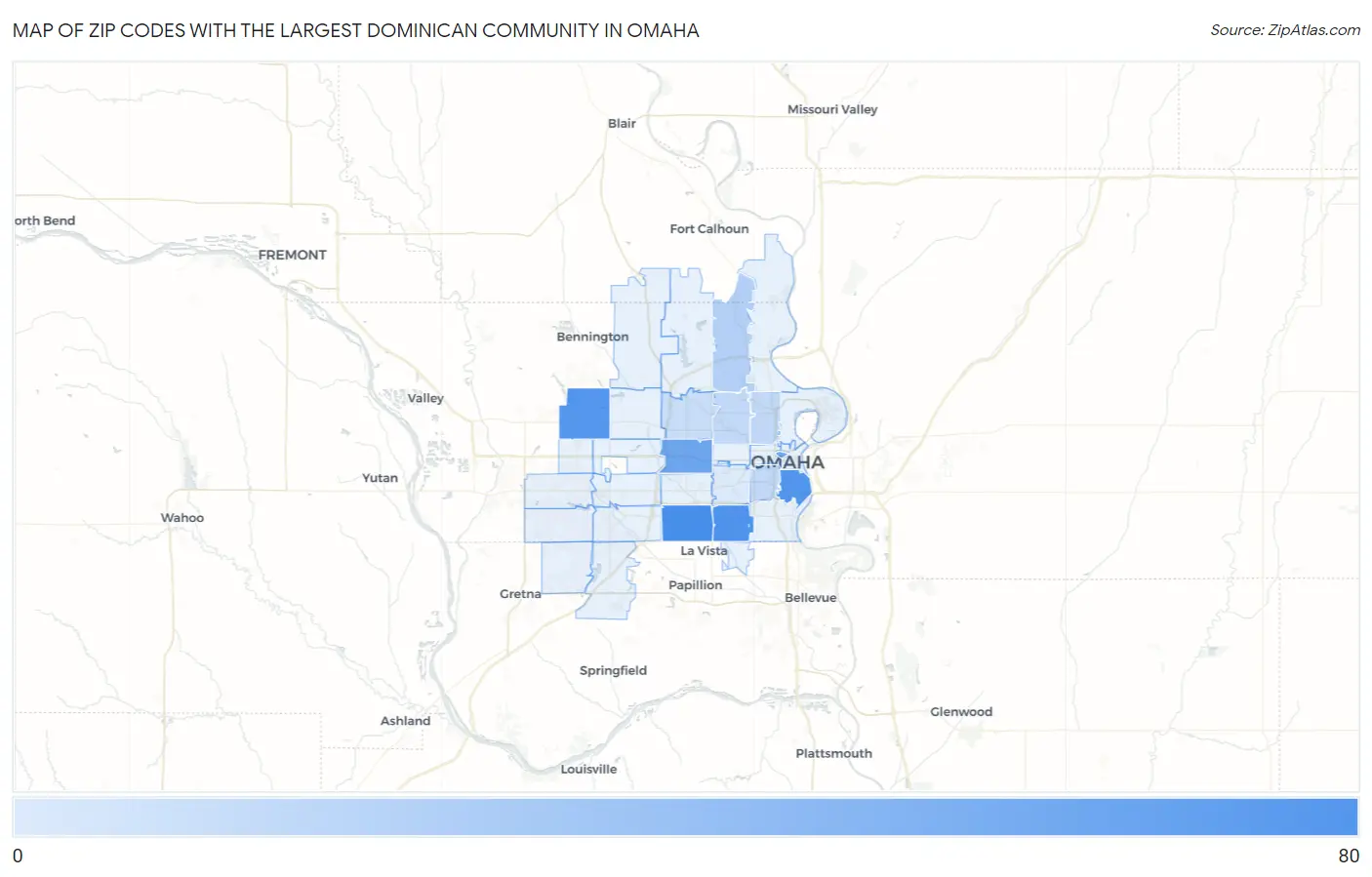 Zip Codes with the Largest Dominican Community in Omaha Map