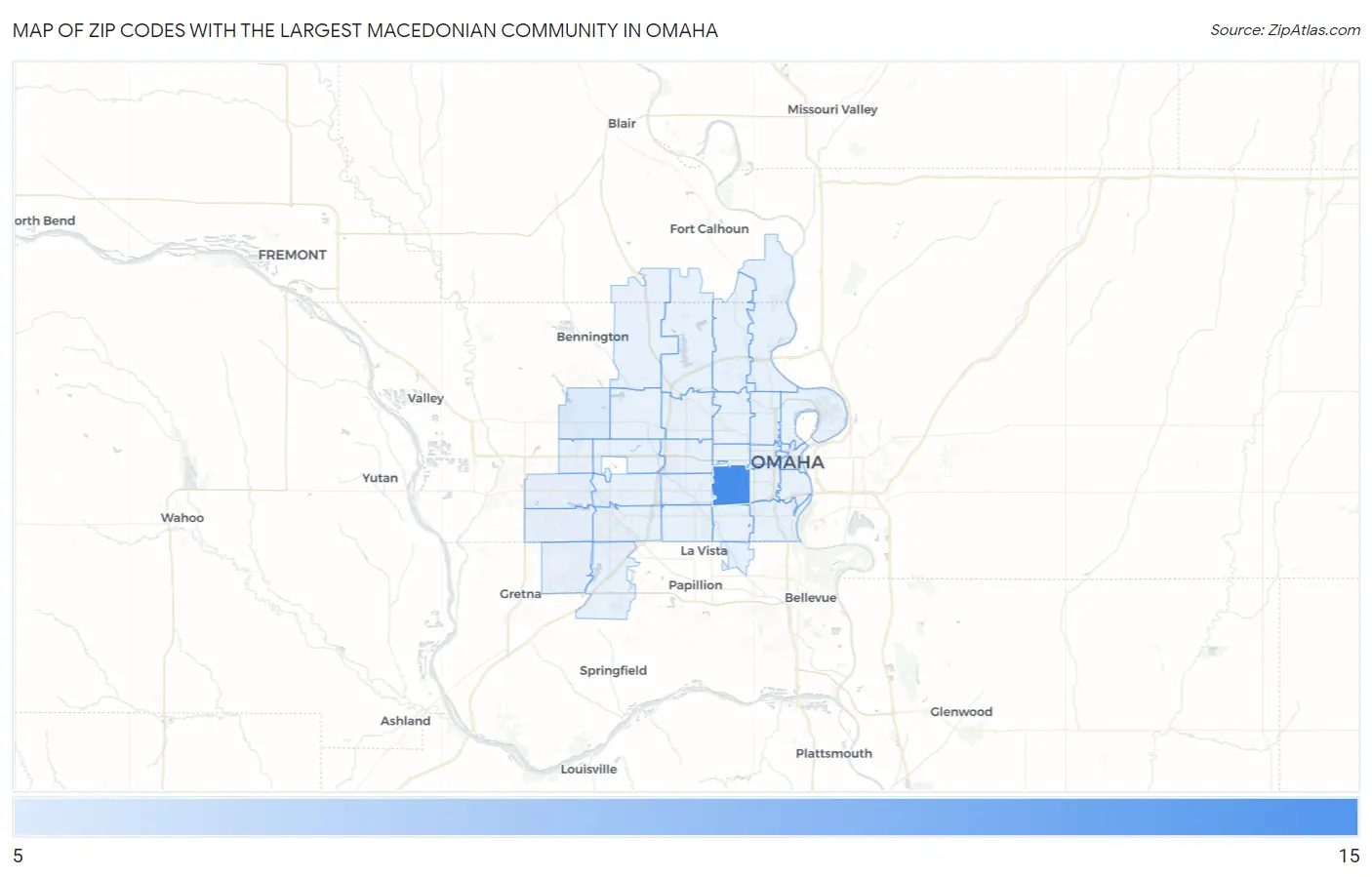 Zip Codes with the Largest Macedonian Community in Omaha Map