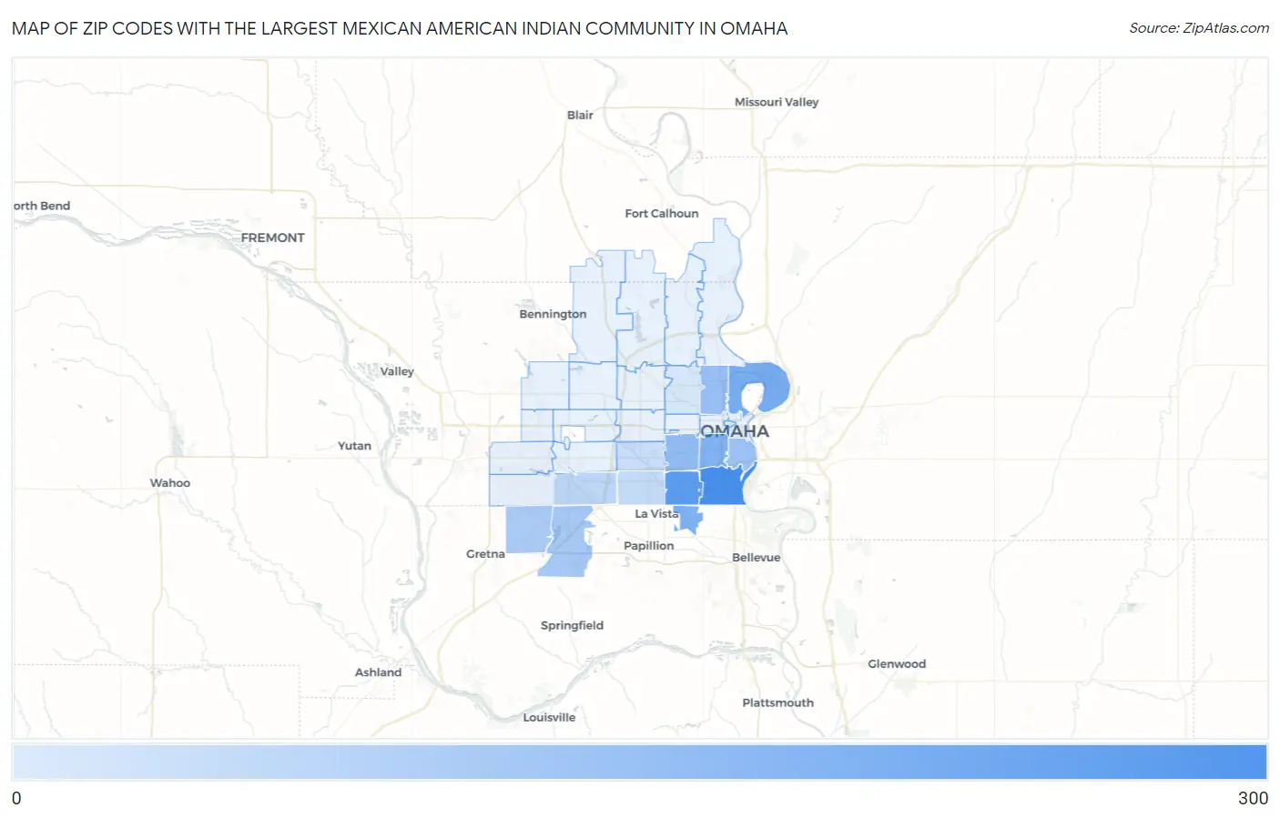 Zip Codes with the Largest Mexican American Indian Community in Omaha Map
