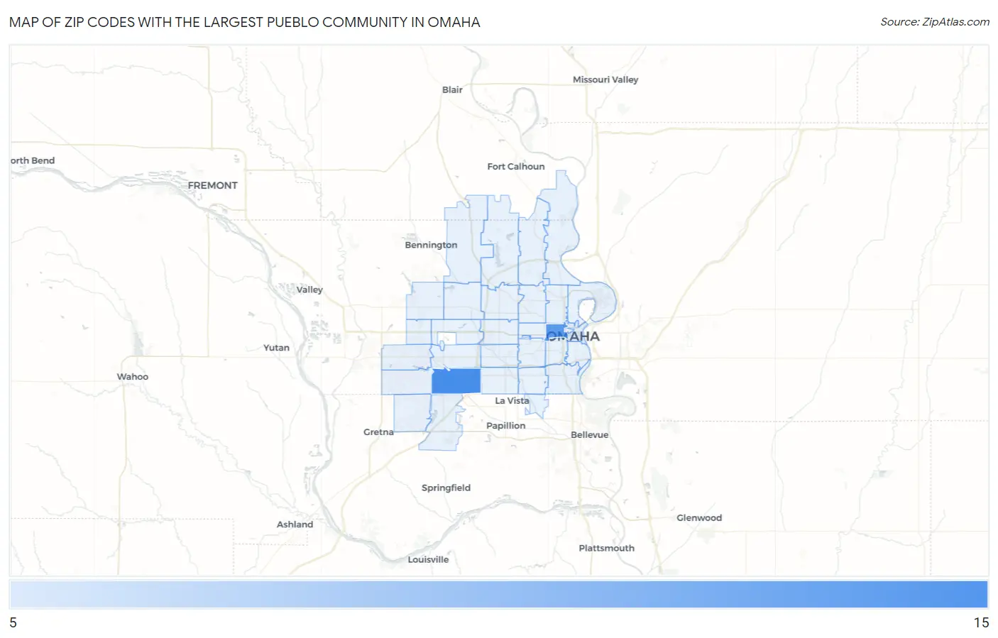 Zip Codes with the Largest Pueblo Community in Omaha Map