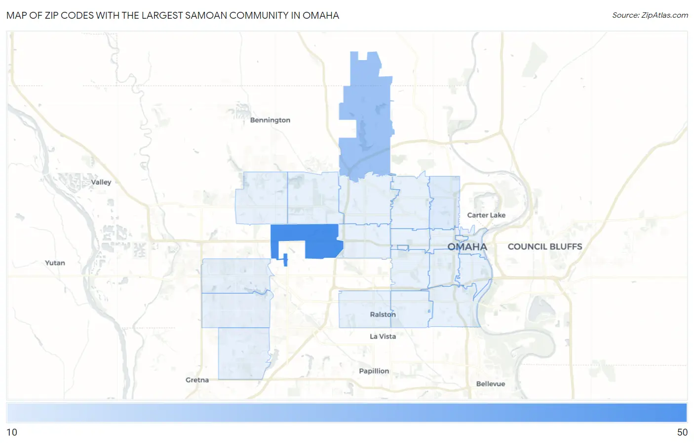 Zip Codes with the Largest Samoan Community in Omaha Map