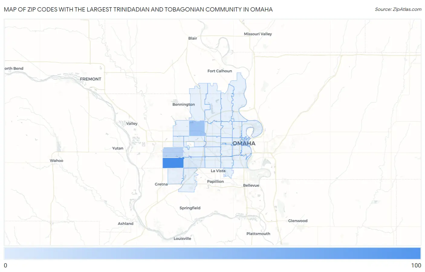 Zip Codes with the Largest Trinidadian and Tobagonian Community in Omaha Map