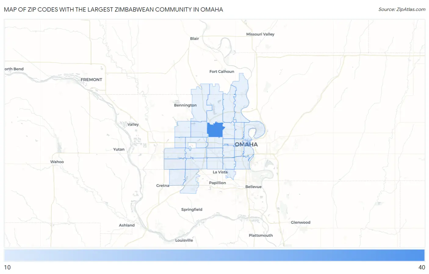 Zip Codes with the Largest Zimbabwean Community in Omaha Map