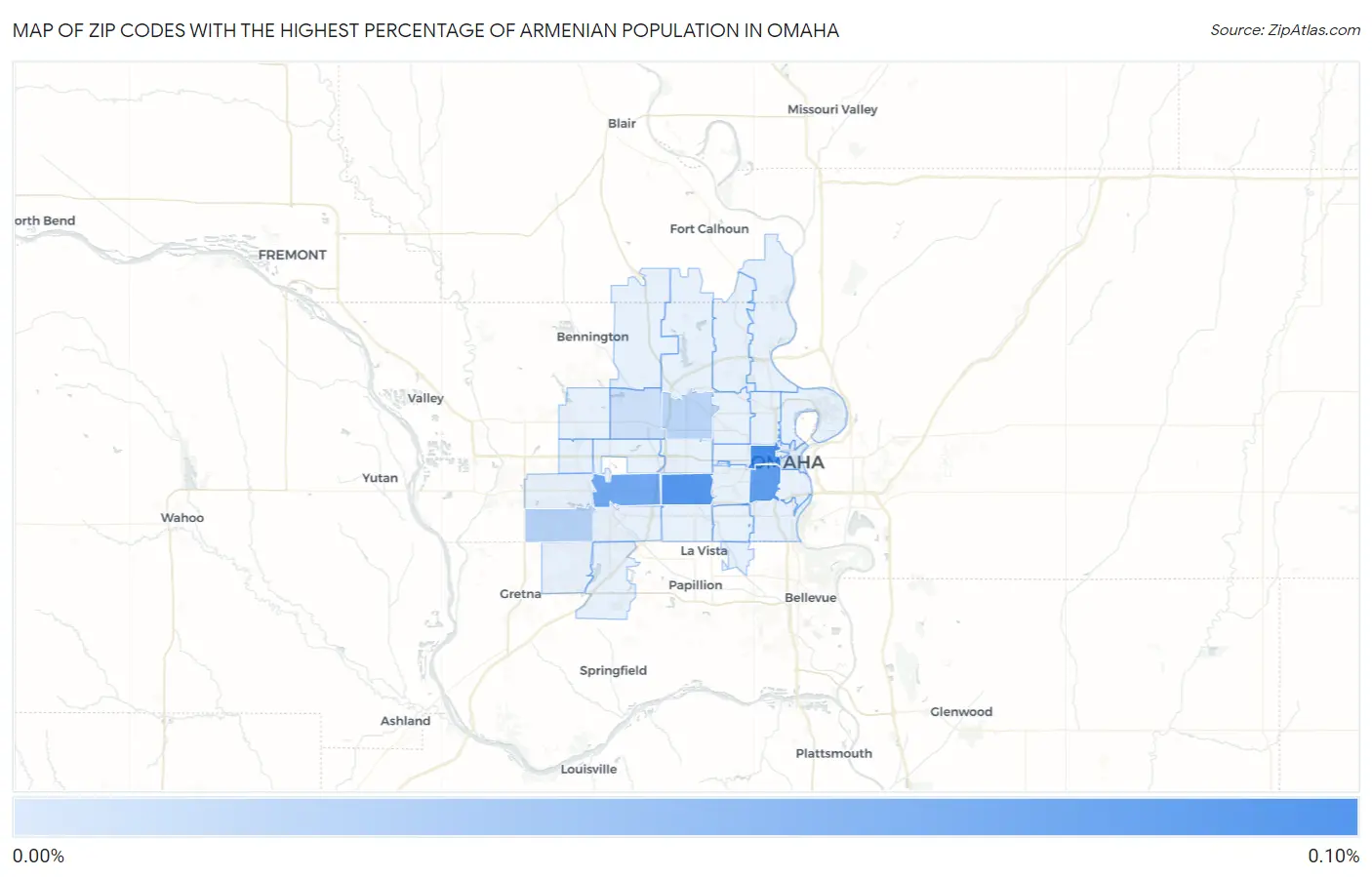 Zip Codes with the Highest Percentage of Armenian Population in Omaha Map