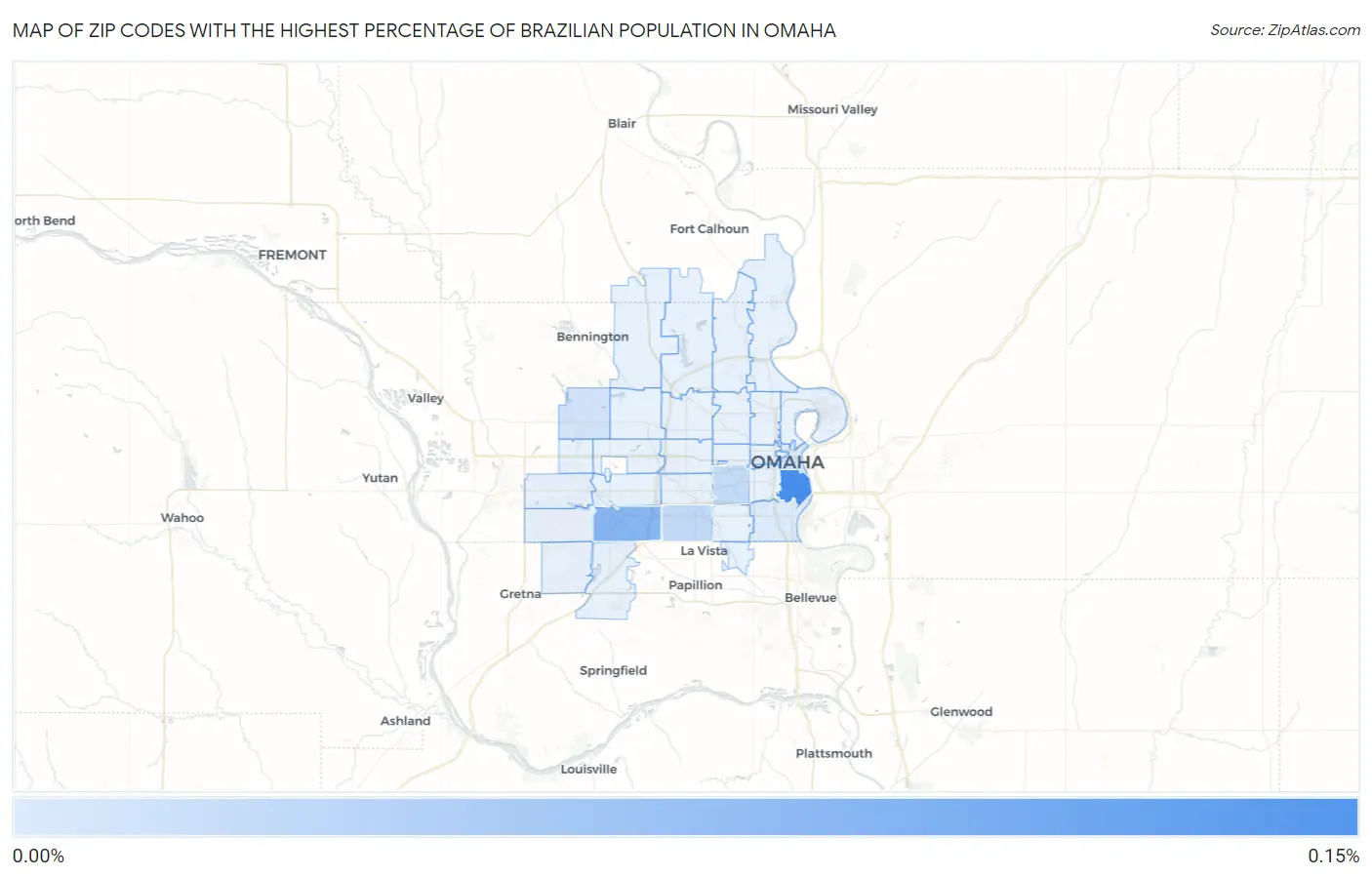 Zip Codes with the Highest Percentage of Brazilian Population in Omaha Map