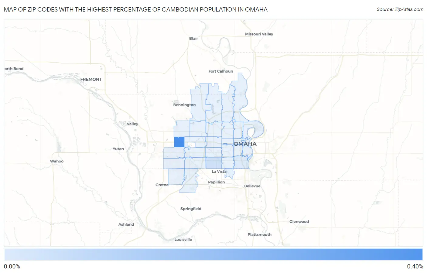 Zip Codes with the Highest Percentage of Cambodian Population in Omaha Map
