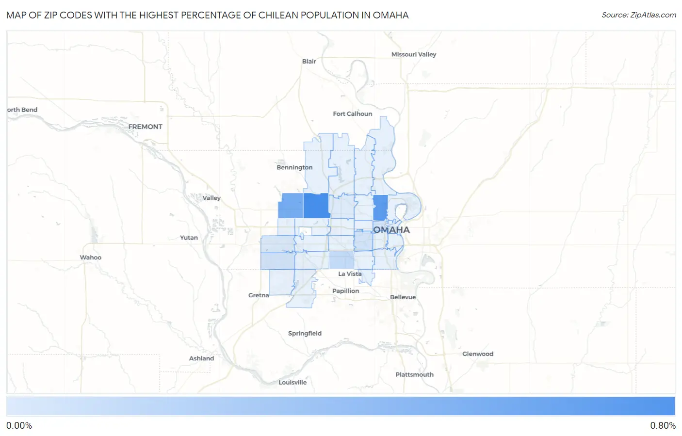 Zip Codes with the Highest Percentage of Chilean Population in Omaha Map