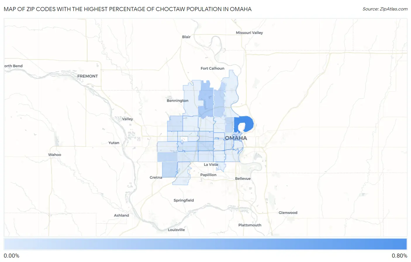 Zip Codes with the Highest Percentage of Choctaw Population in Omaha Map