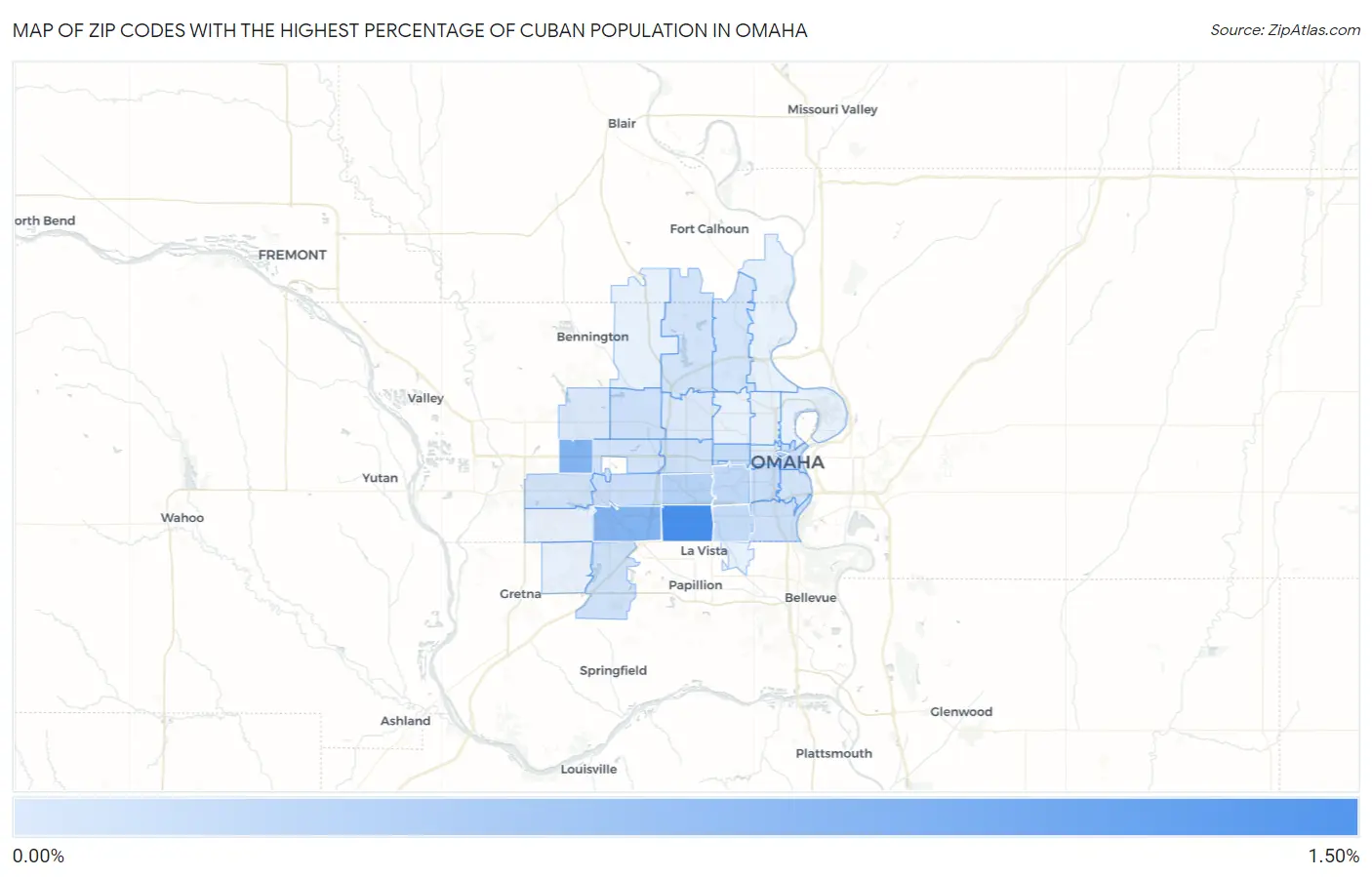 Zip Codes with the Highest Percentage of Cuban Population in Omaha Map