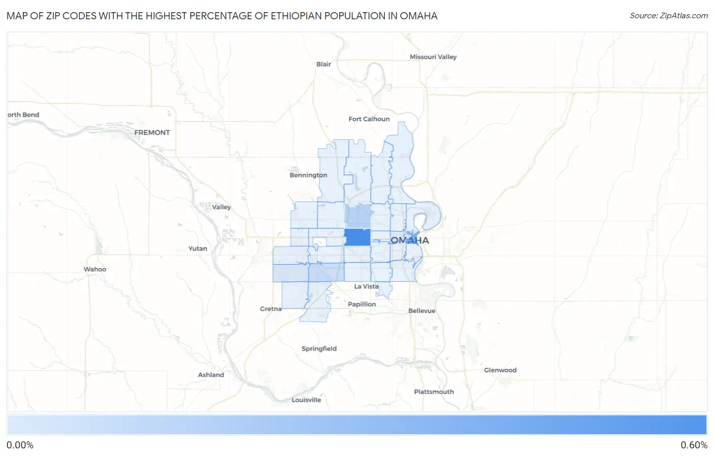 Zip Codes with the Highest Percentage of Ethiopian Population in Omaha Map