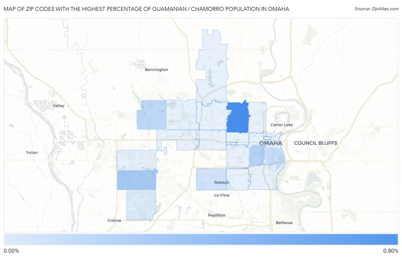 Zip Codes with the Highest Percentage of Guamanian / Chamorro Population in Omaha Map