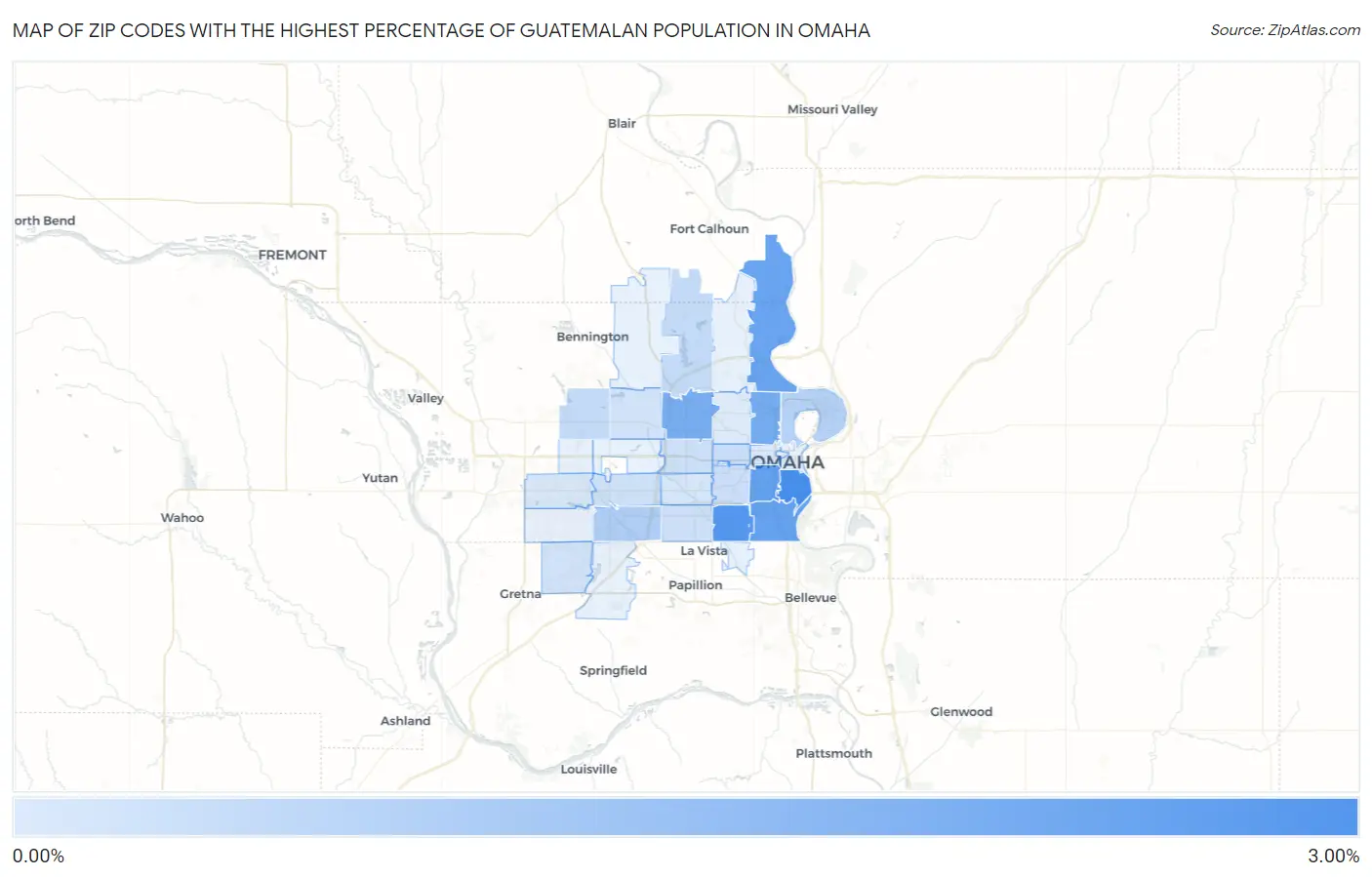 Zip Codes with the Highest Percentage of Guatemalan Population in Omaha Map