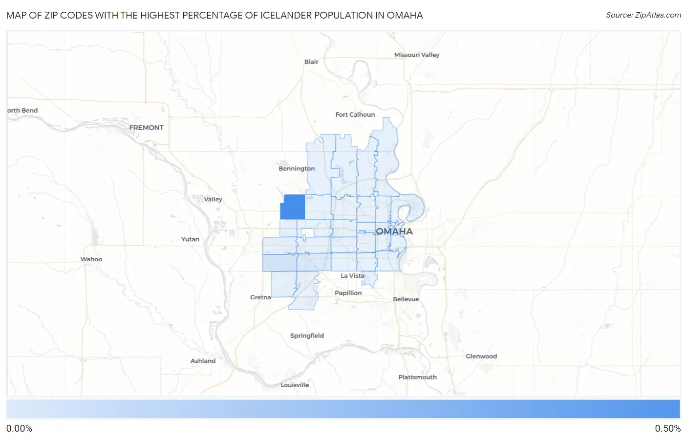 Zip Codes with the Highest Percentage of Icelander Population in Omaha Map