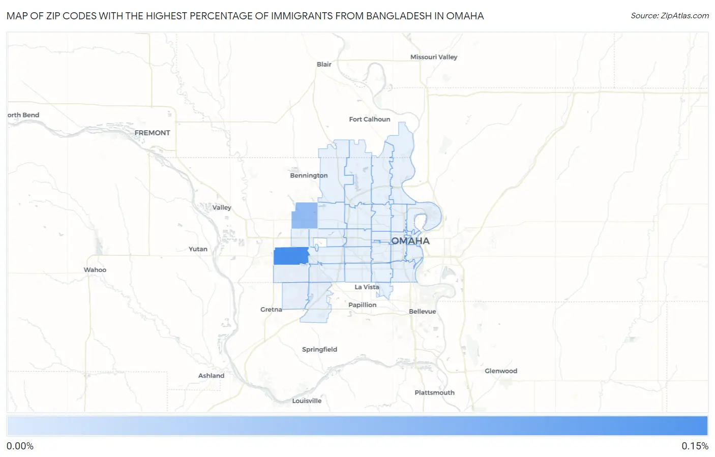 Zip Codes with the Highest Percentage of Immigrants from Bangladesh in Omaha Map