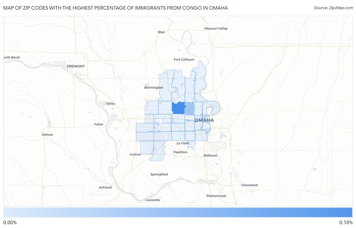 Zip Codes with the Highest Percentage of Immigrants from Congo in Omaha Map