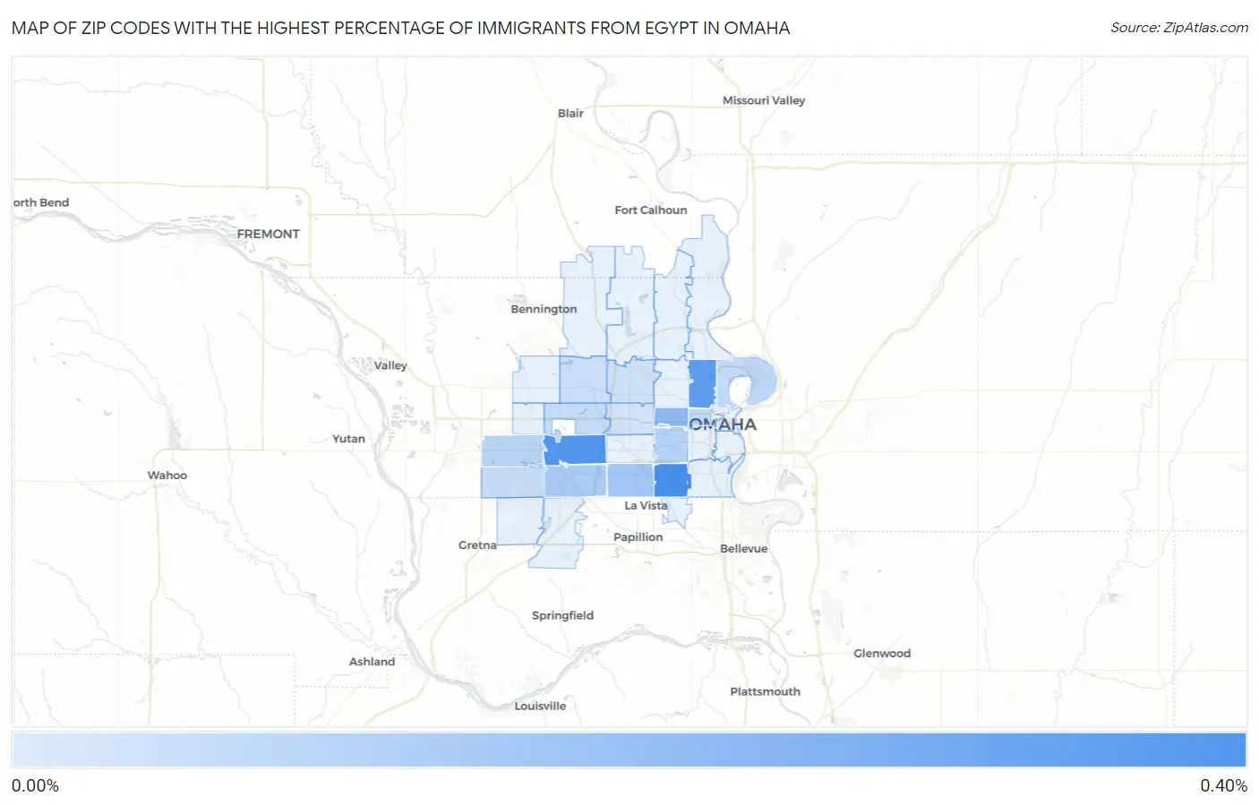 Zip Codes with the Highest Percentage of Immigrants from Egypt in Omaha Map