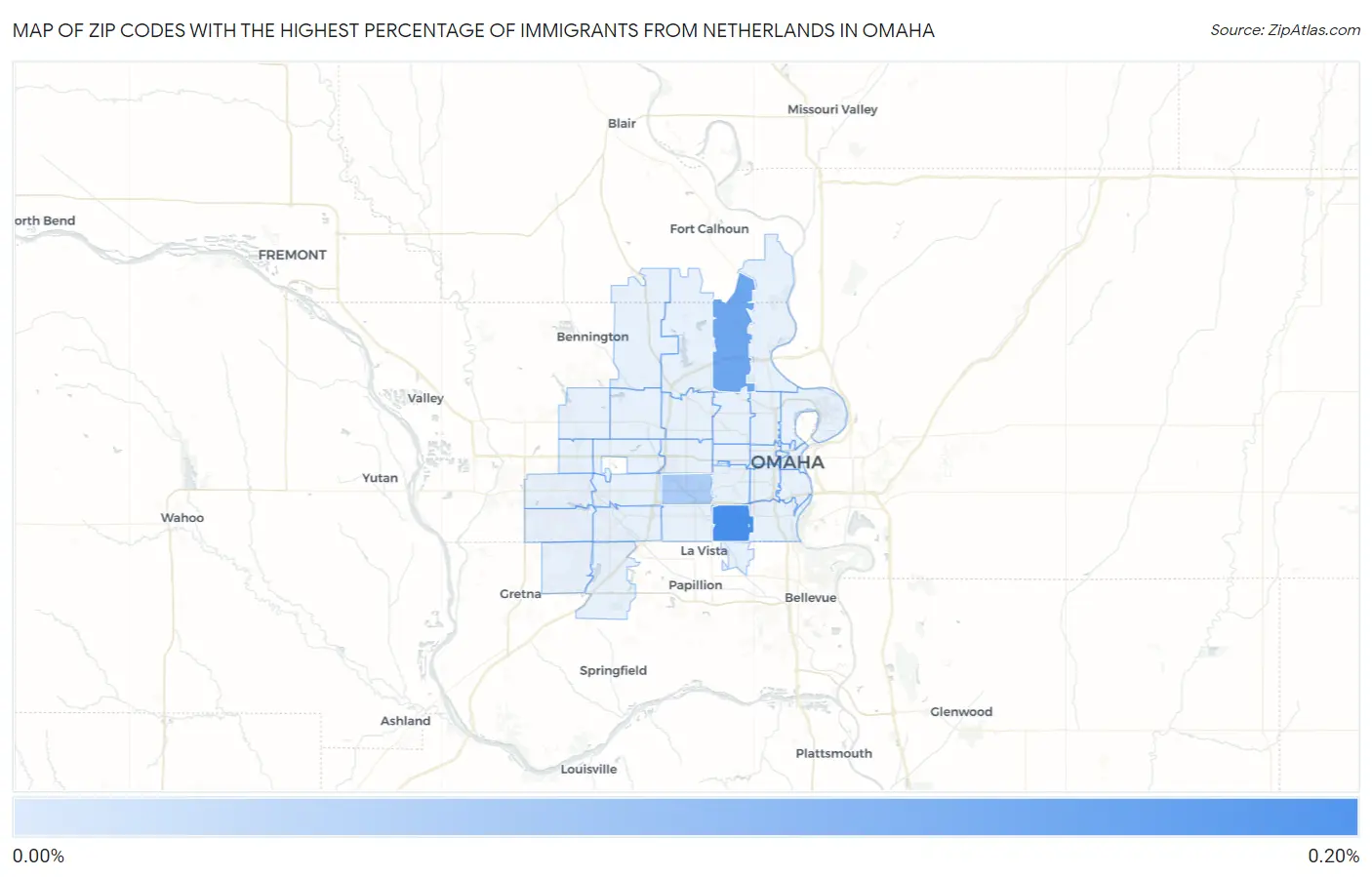 Zip Codes with the Highest Percentage of Immigrants from Netherlands in Omaha Map