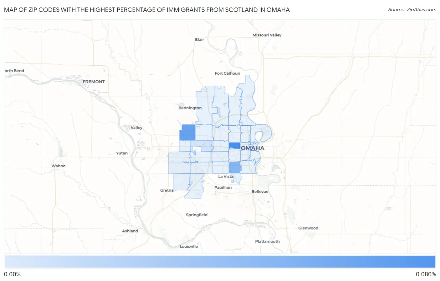 Zip Codes with the Highest Percentage of Immigrants from Scotland in Omaha Map