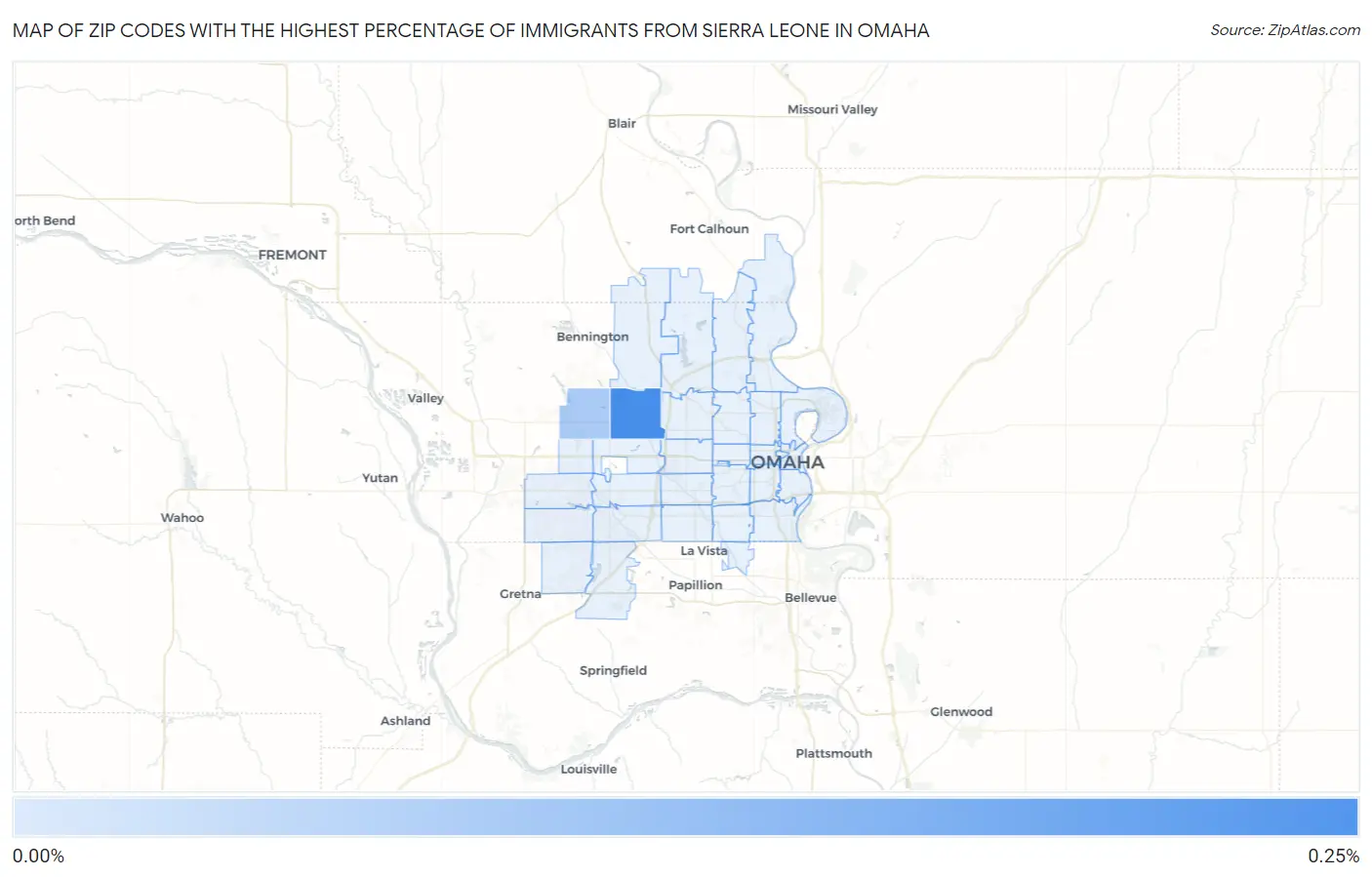 Zip Codes with the Highest Percentage of Immigrants from Sierra Leone in Omaha Map