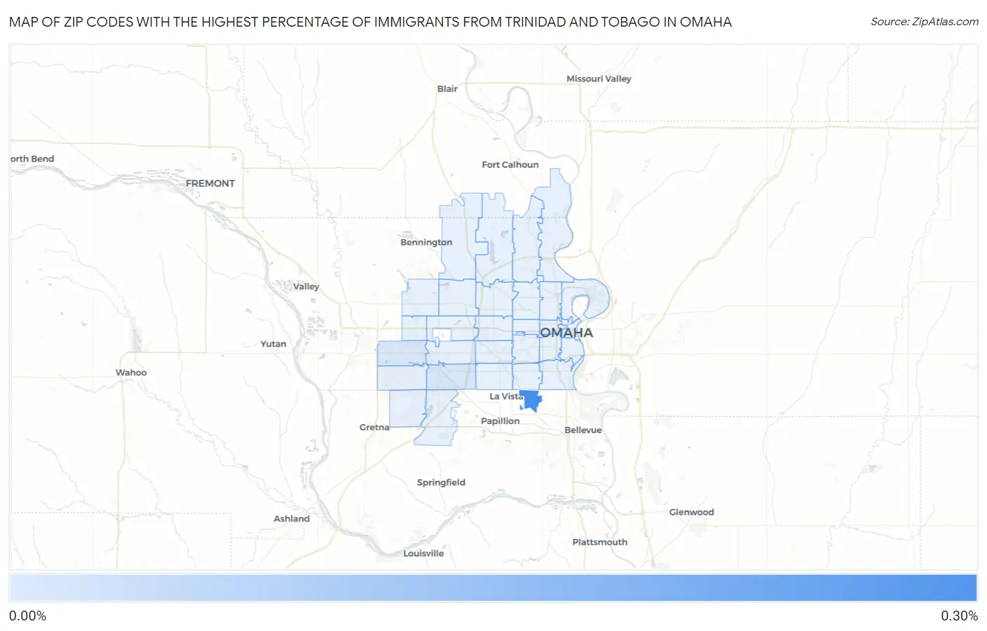 Zip Codes with the Highest Percentage of Immigrants from Trinidad and Tobago in Omaha Map