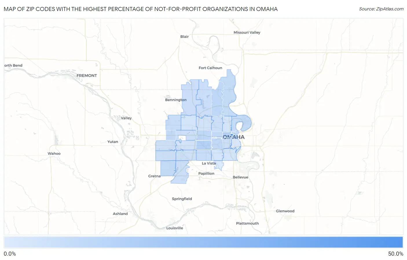 Zip Codes with the Highest Percentage of Not-for-profit Organizations in Omaha Map