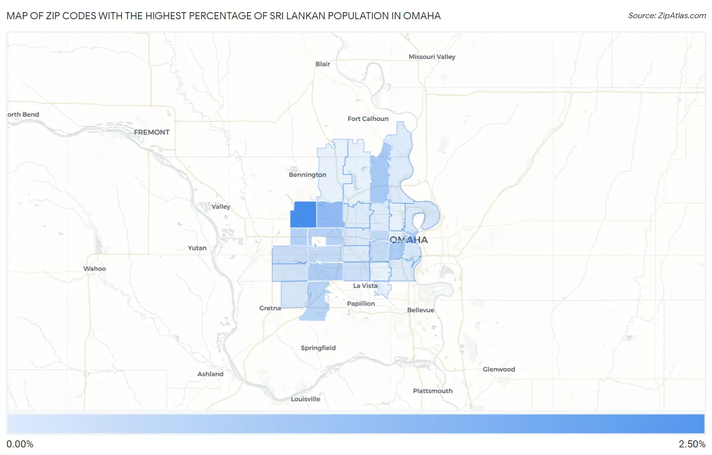 Zip Codes with the Highest Percentage of Sri Lankan Population in Omaha Map