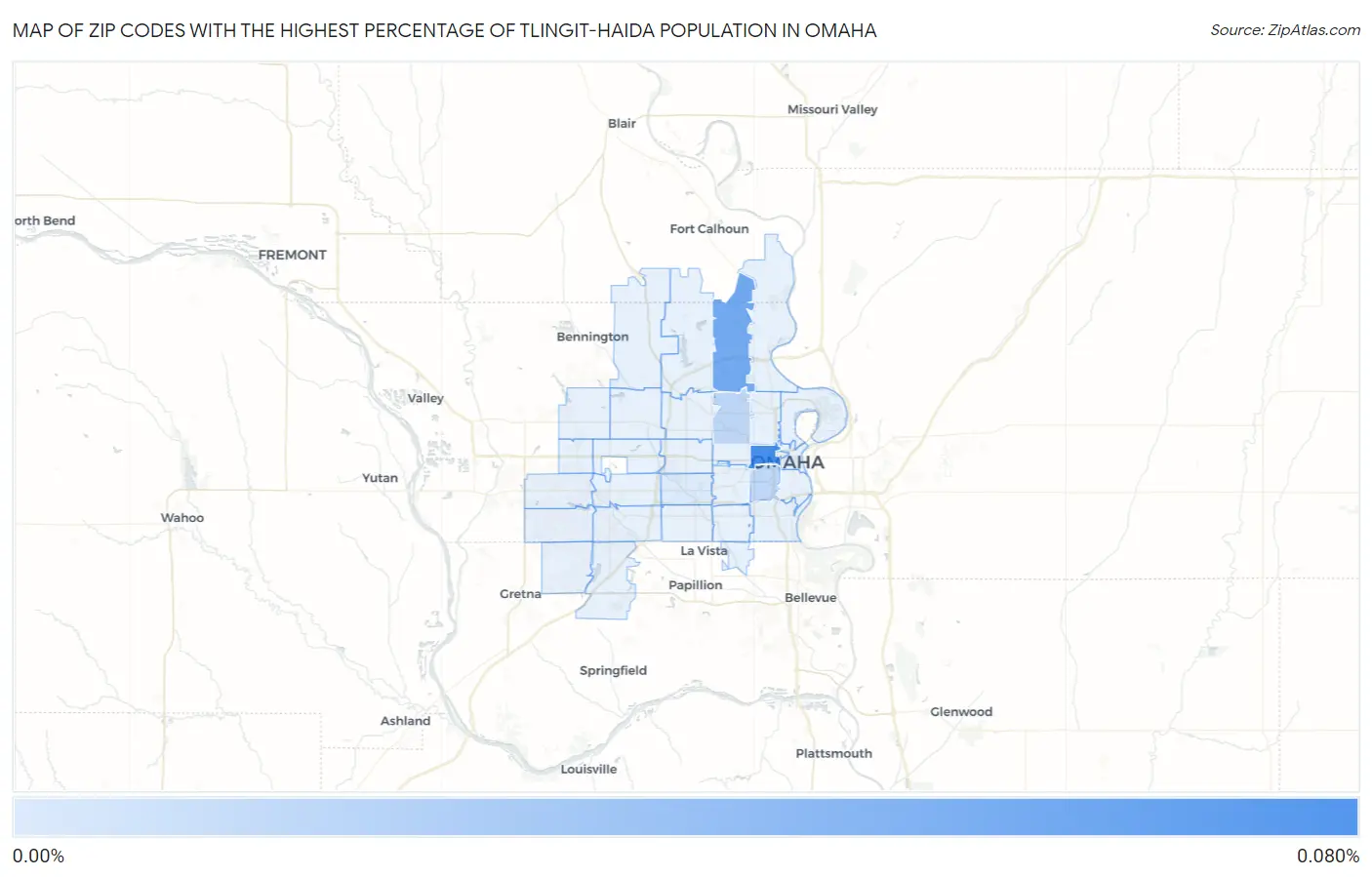 Zip Codes with the Highest Percentage of Tlingit-Haida Population in Omaha Map