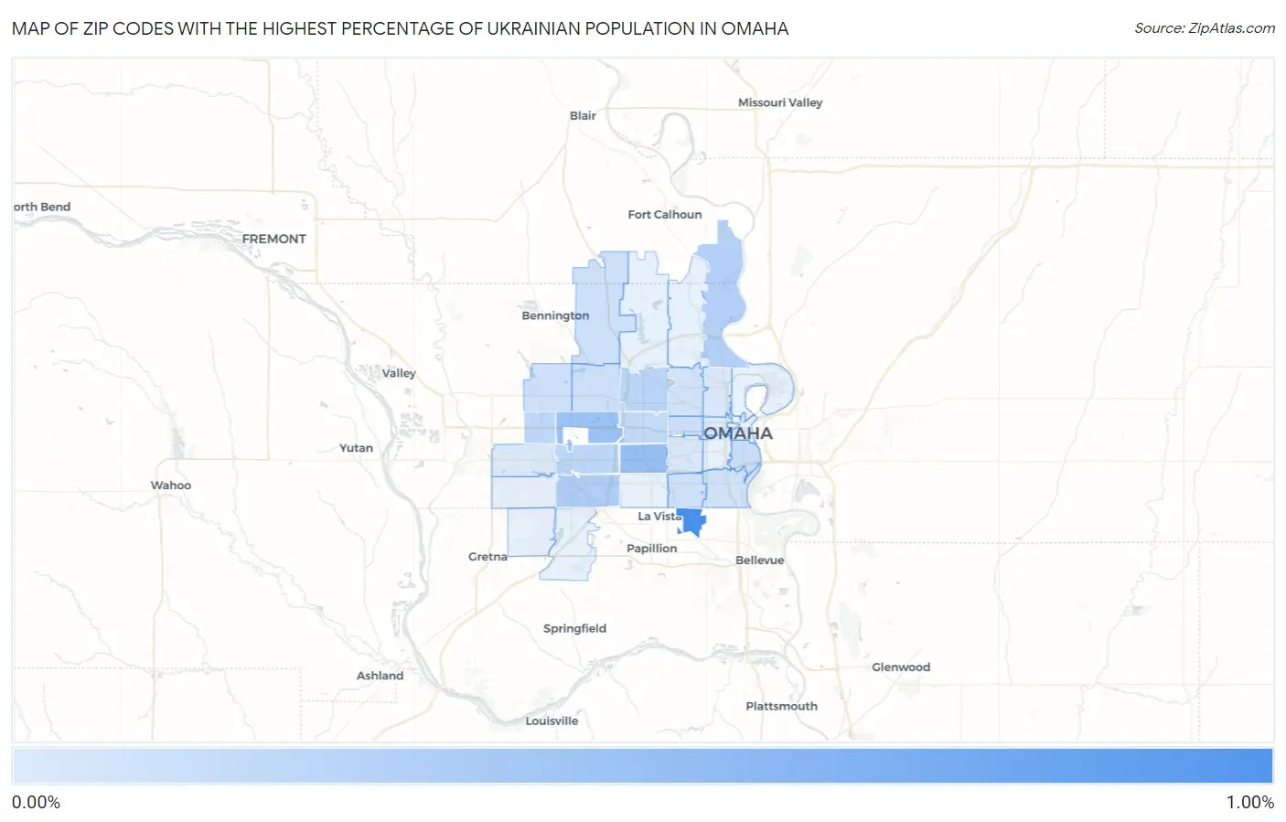 Zip Codes with the Highest Percentage of Ukrainian Population in Omaha Map