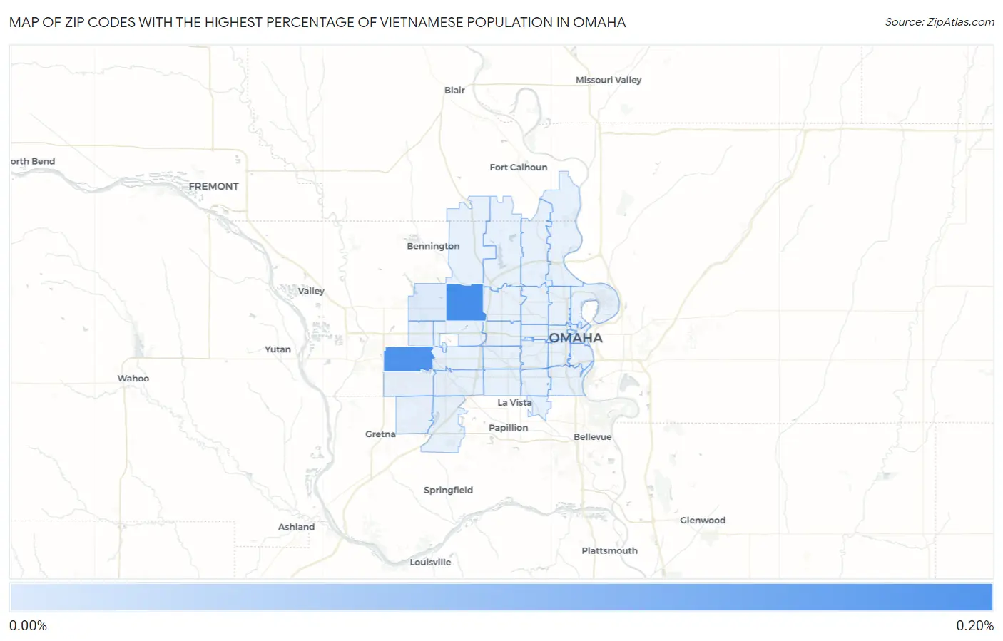 Zip Codes with the Highest Percentage of Vietnamese Population in Omaha Map