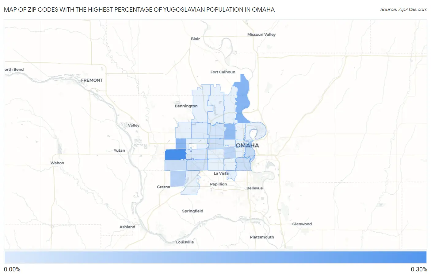 Zip Codes with the Highest Percentage of Yugoslavian Population in Omaha Map
