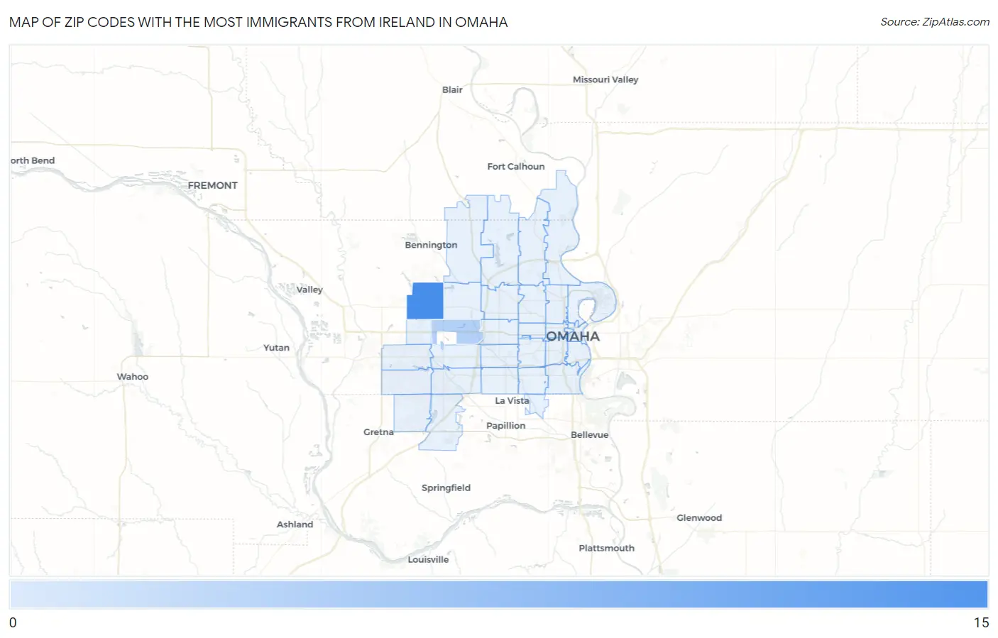 Zip Codes with the Most Immigrants from Ireland in Omaha Map