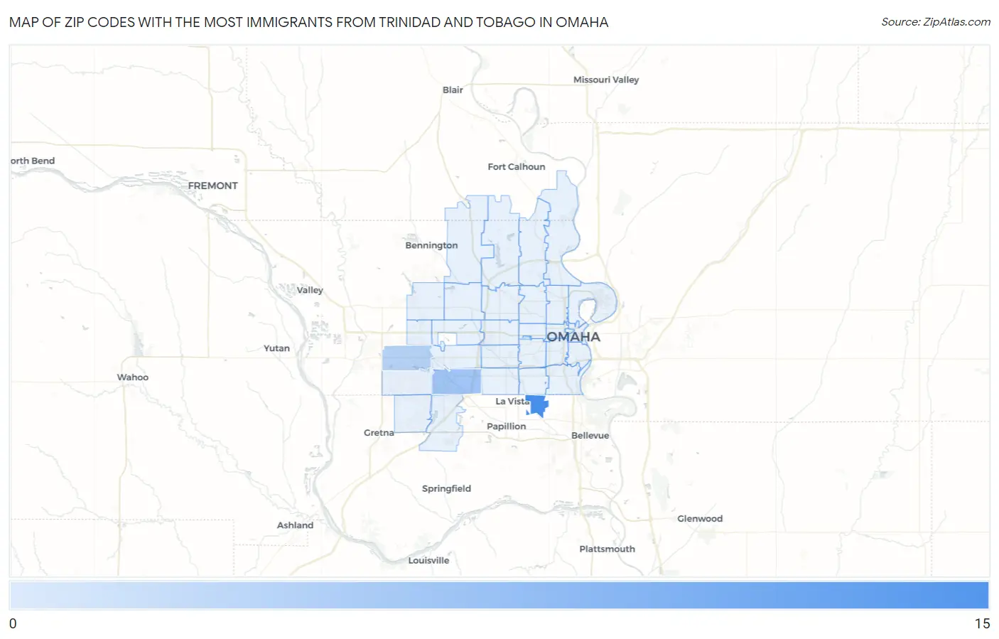 Zip Codes with the Most Immigrants from Trinidad and Tobago in Omaha Map