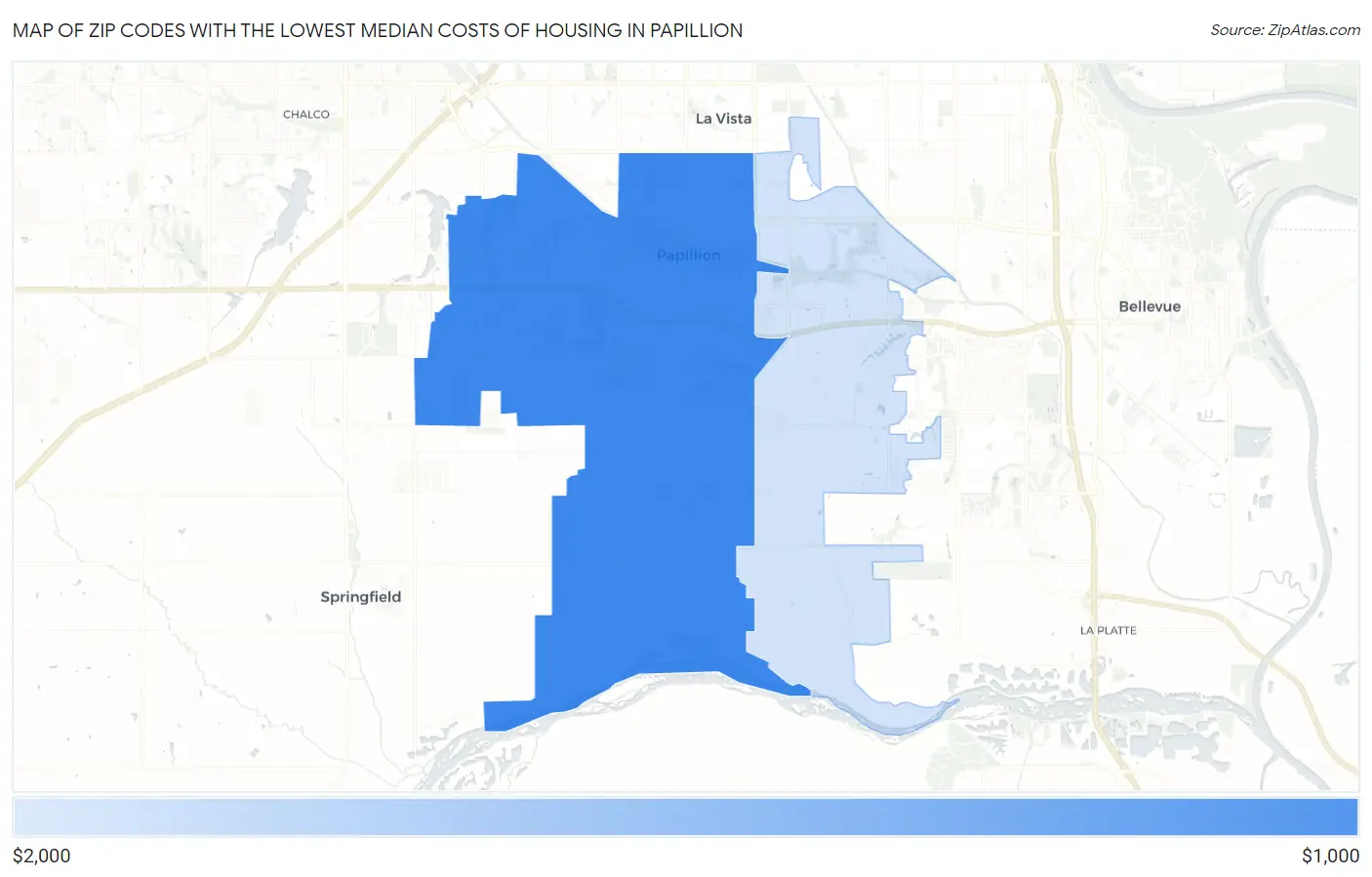 Zip Codes with the Lowest Median Costs of Housing in Papillion Map