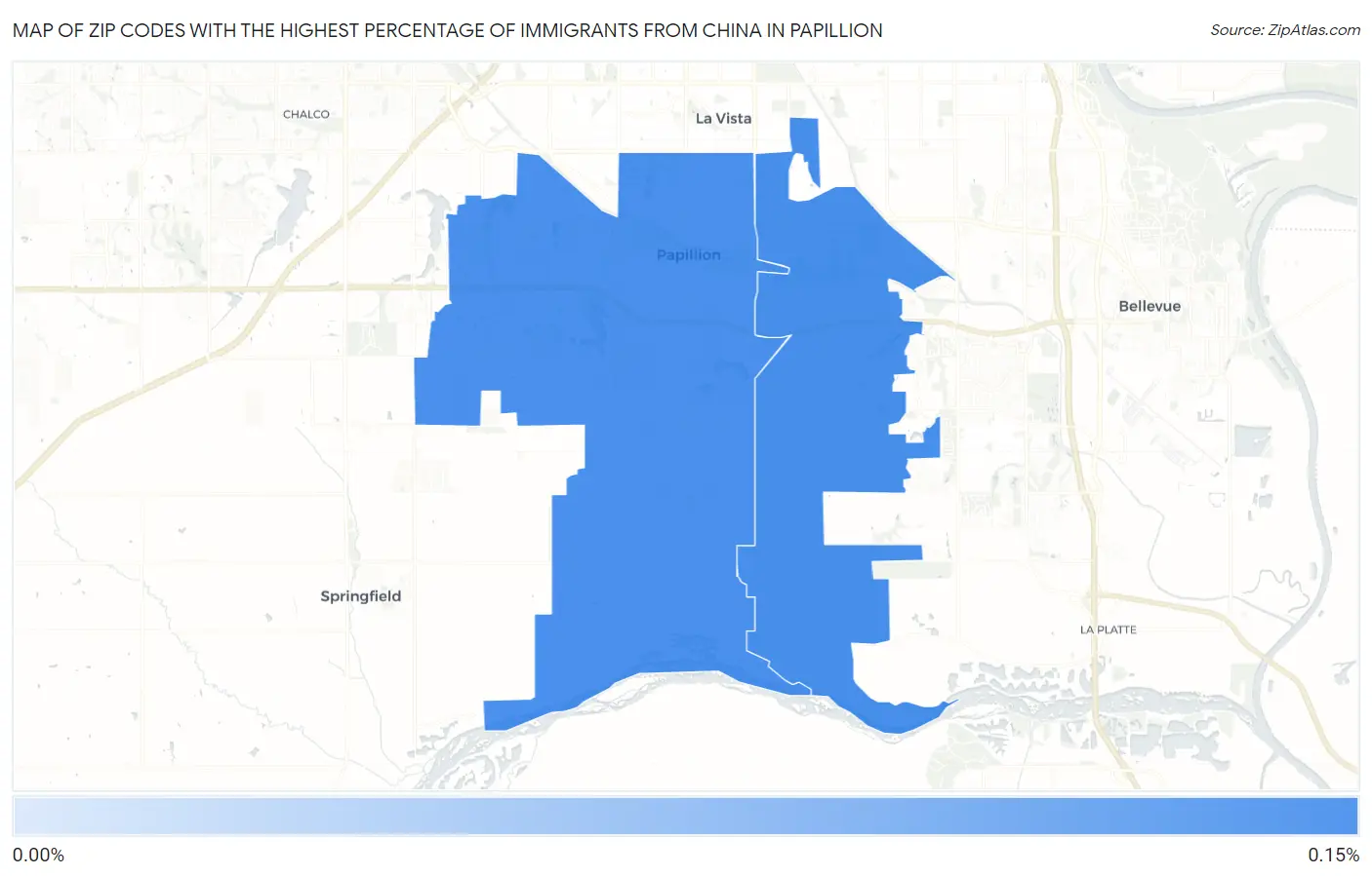 Zip Codes with the Highest Percentage of Immigrants from China in Papillion Map
